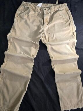 Carhartt B324-DKH Relaxed Fit Dark Khaki Canvas Carpenter Pants 36x32 Distressed